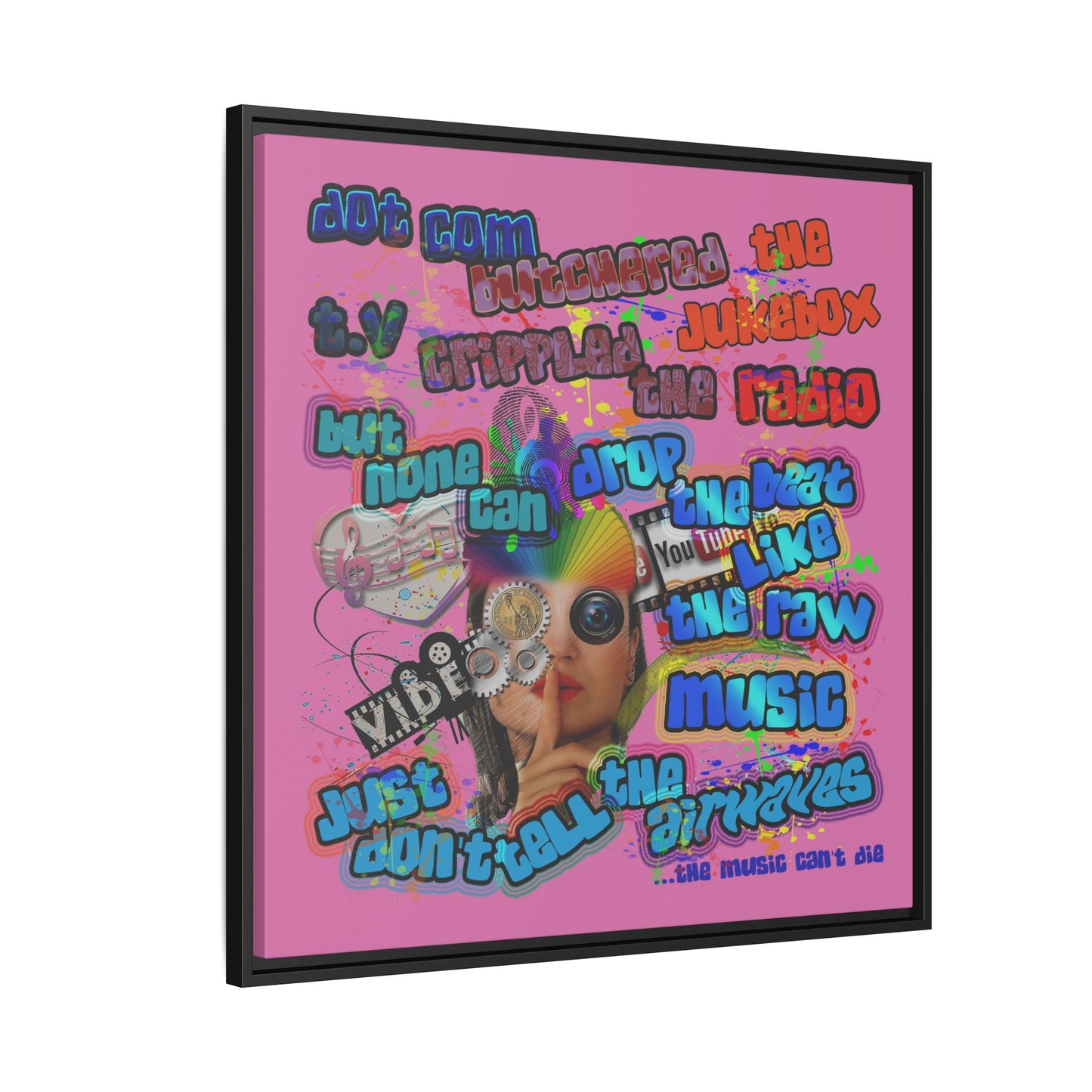 drop the beat - framed canvas art (light pink)