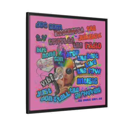 drop the beat - framed canvas art (light pink)