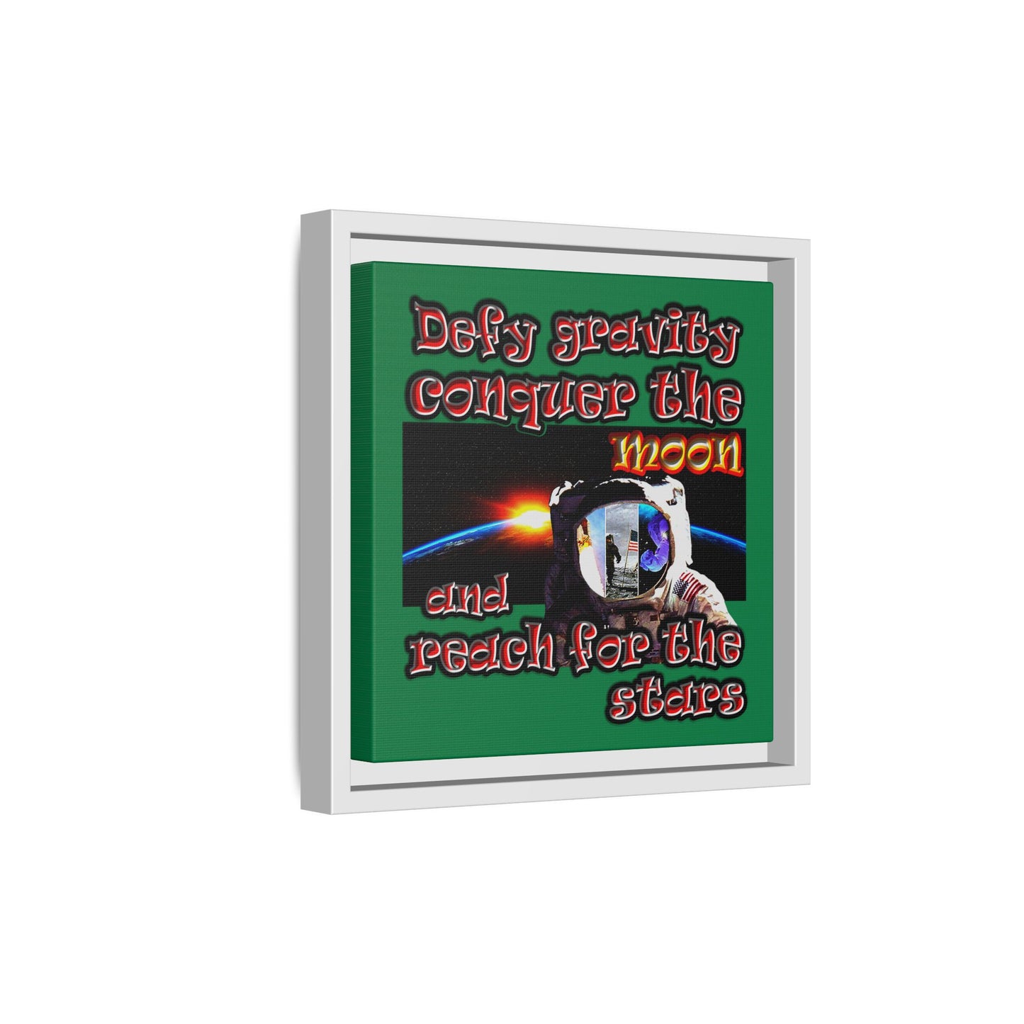 defy conquer reach - framed canvas art (dark green)