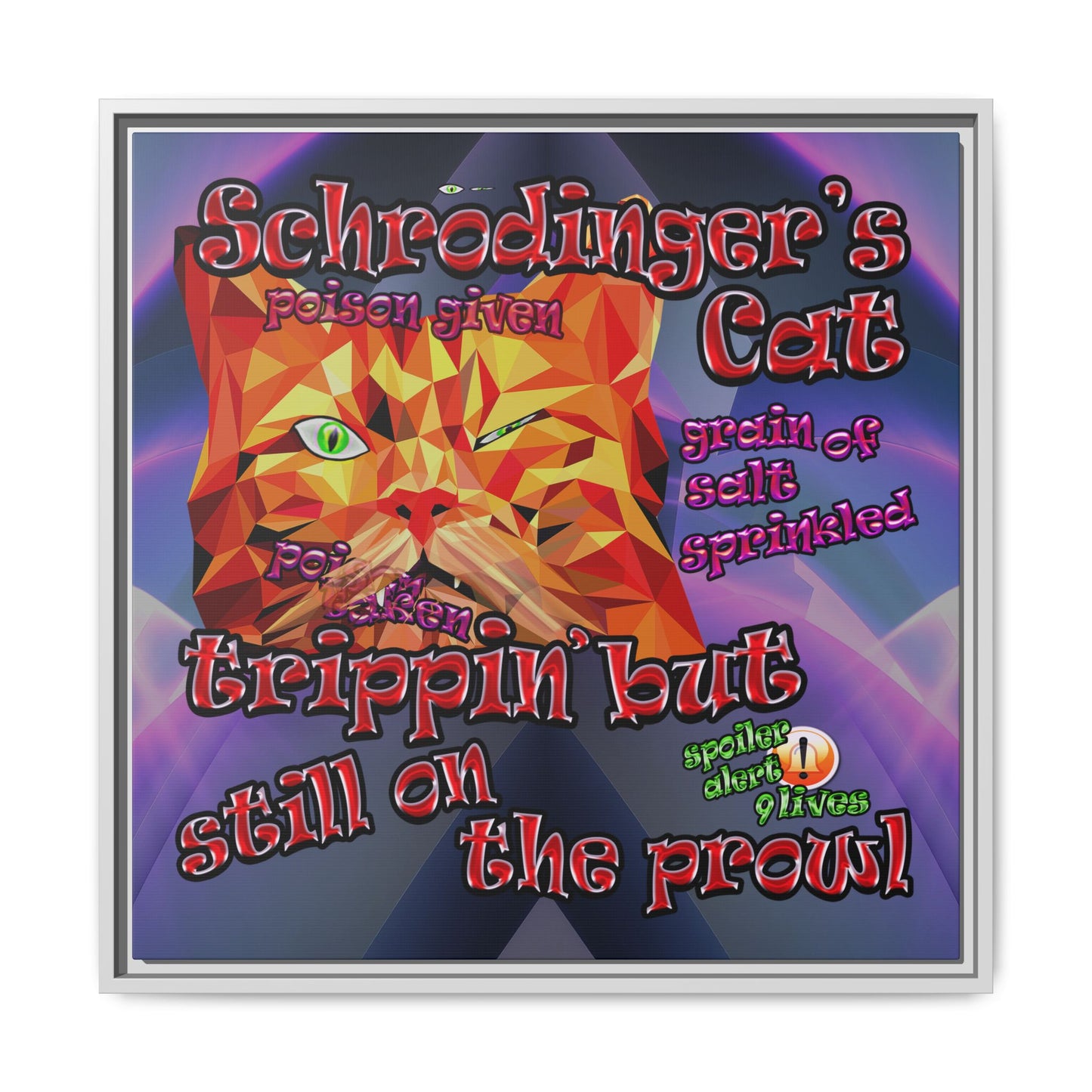 schrodinger's cat - framed canvas art (grey-pink wave)