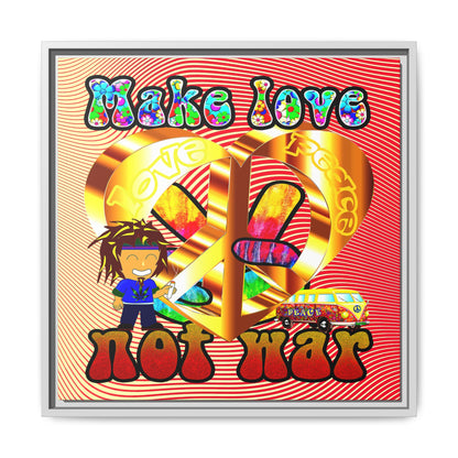 love peace - framed canvas art (yellow-orange wave)