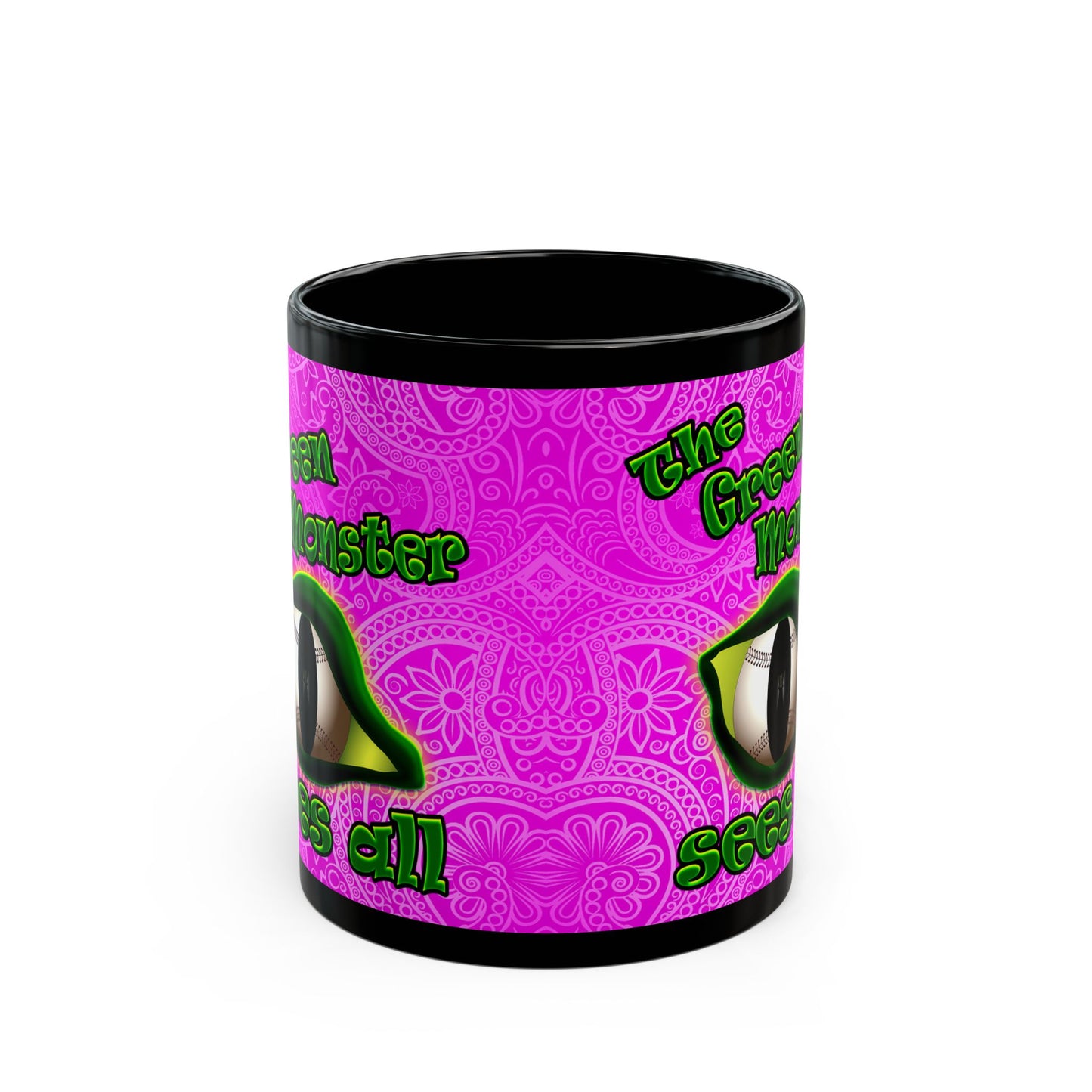 green monster - Black Mug (pink swirl)