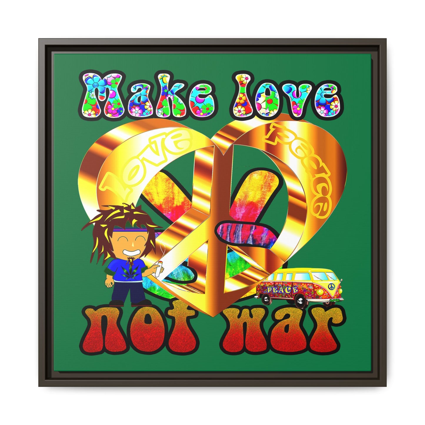 love peace - framed canvas art (dark green)