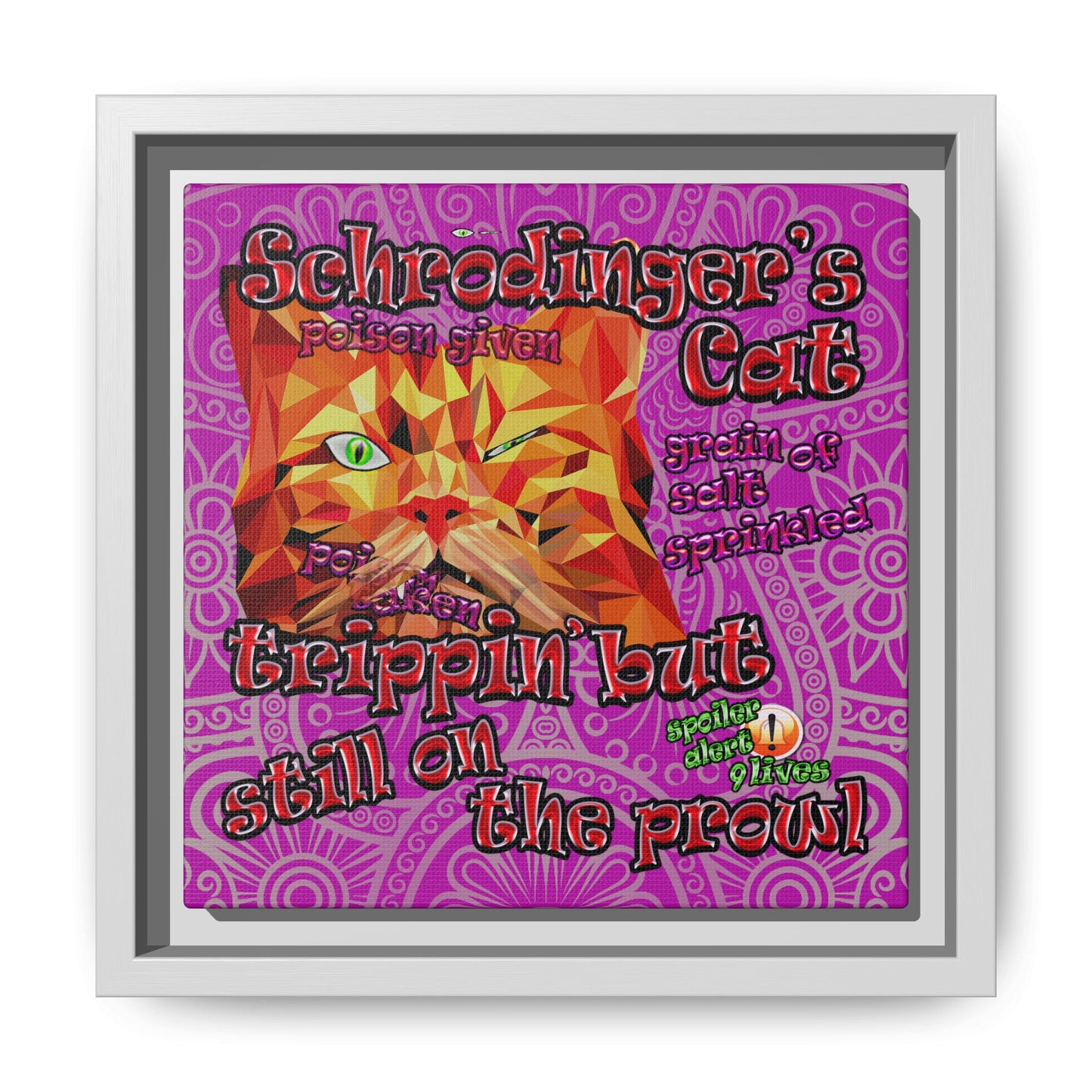 schrodinger's cat - framed canvas art (pink swirl)