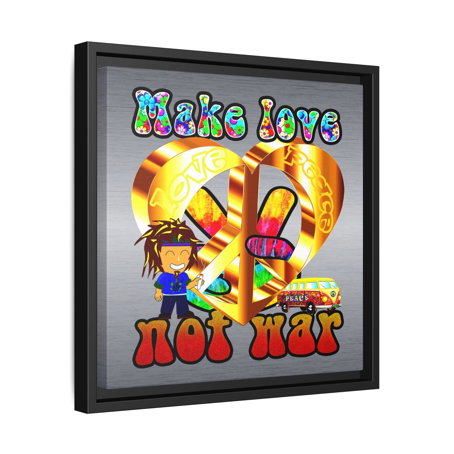 love peace - framed canvas art (brushed nickel)