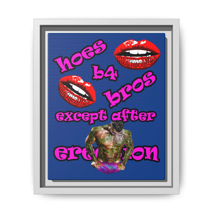 hoes b4 bros - framed canvas art (dark blue)