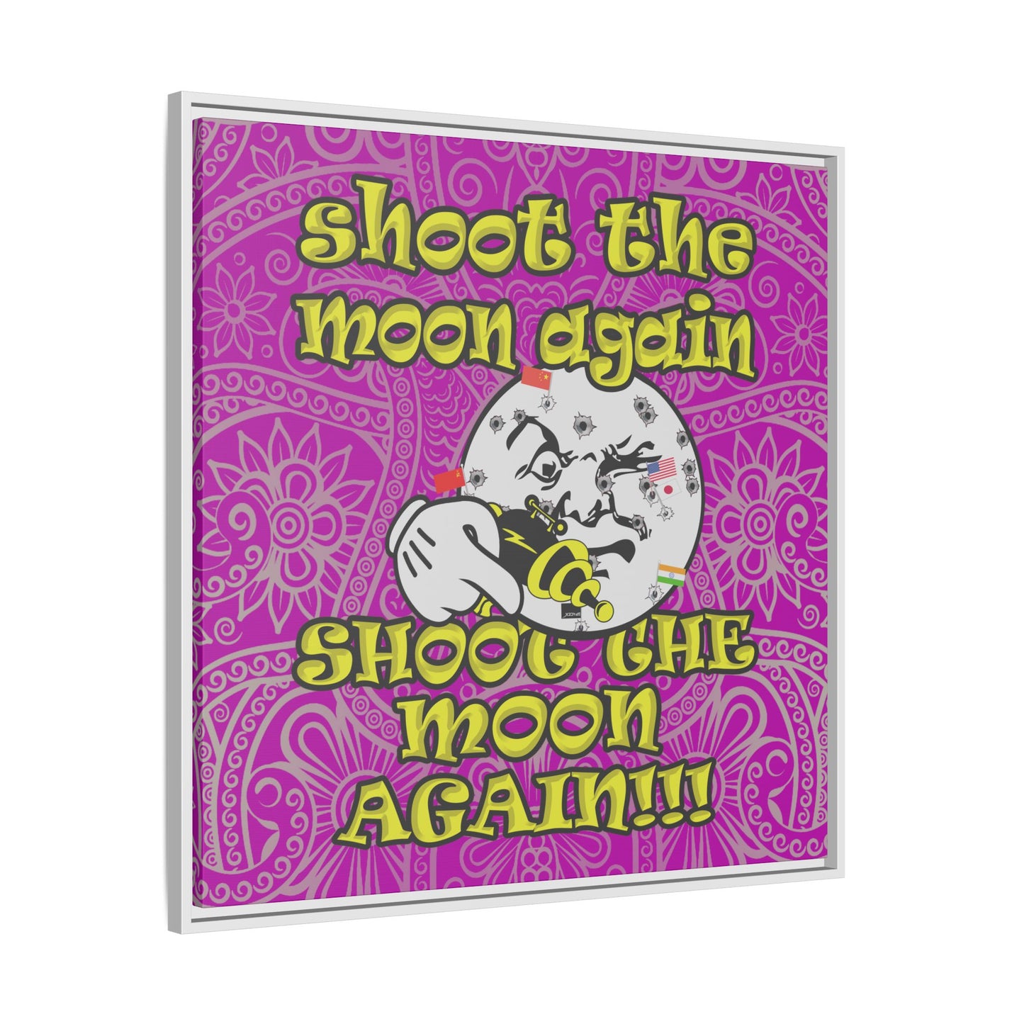 shoot the moon again - framed canvas art (pink swirl)