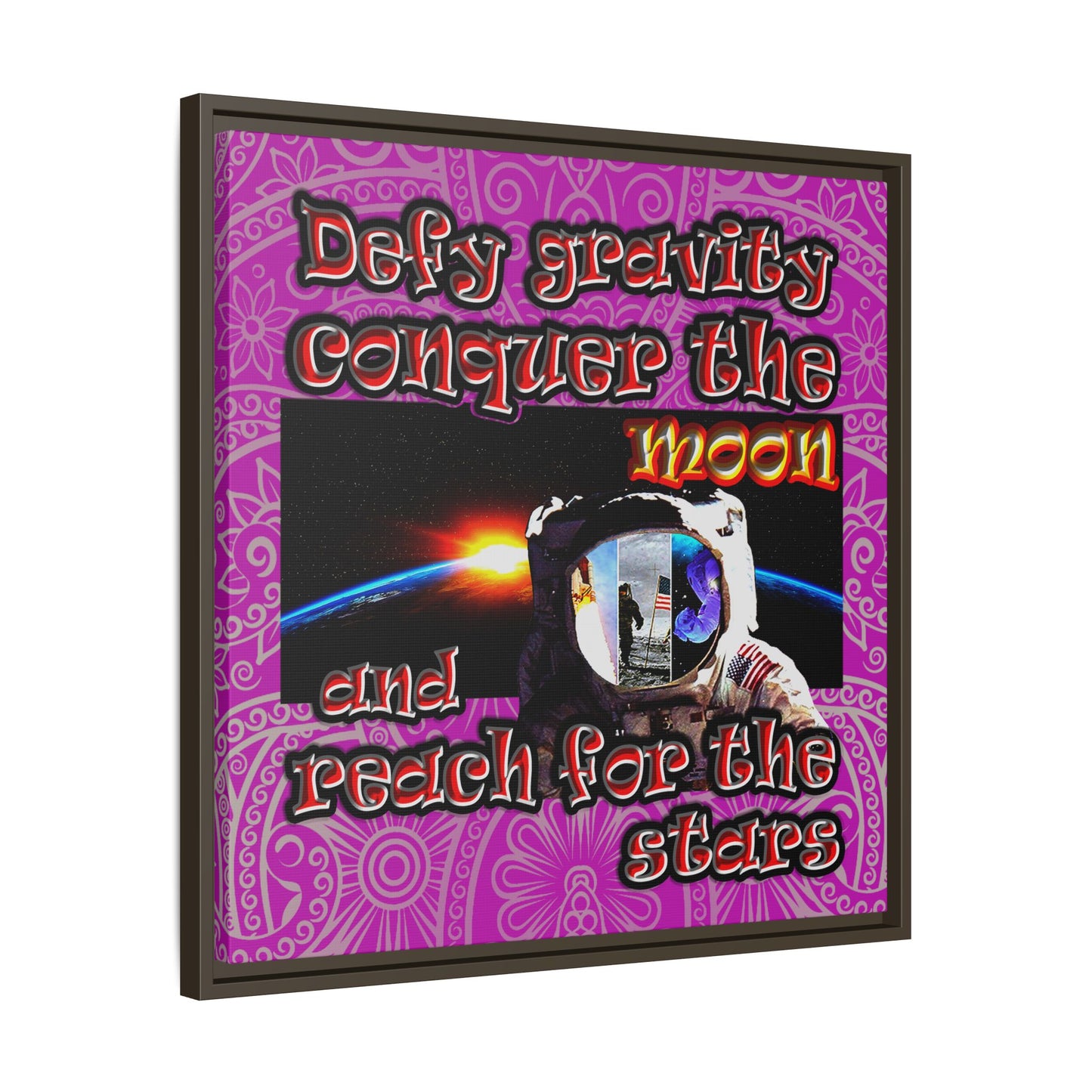 defy conquer reach - framed canvas art (pink swirl)