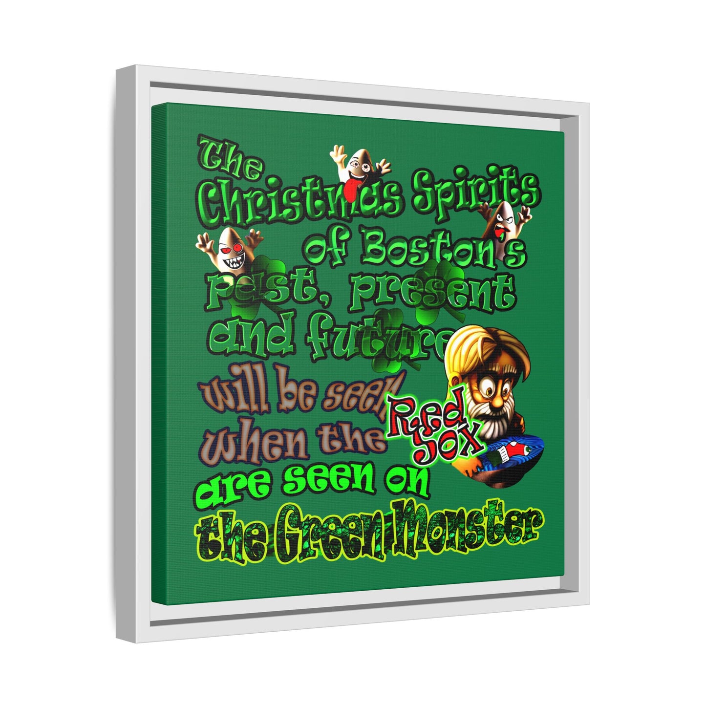 christmas spirits of boston - framed canvas art (dark green)