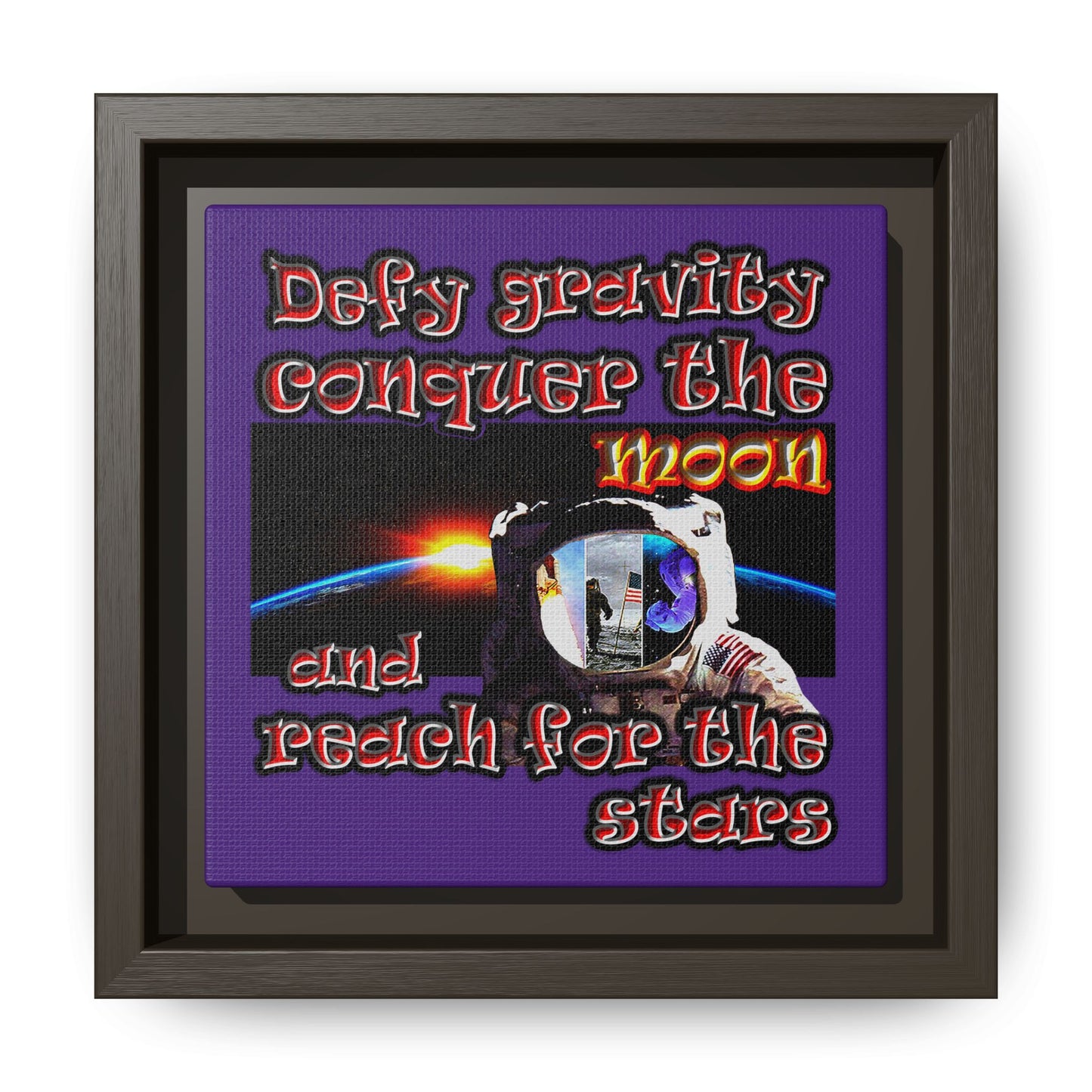 defy conquer reach - framed canvas art (purple)