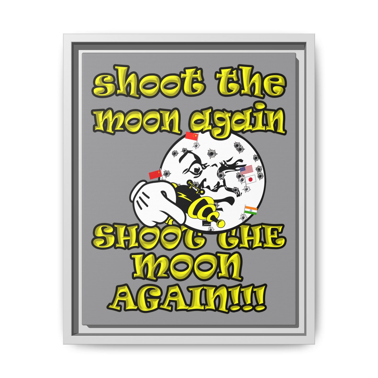 shoot the moon again - framed canvas art (grey)