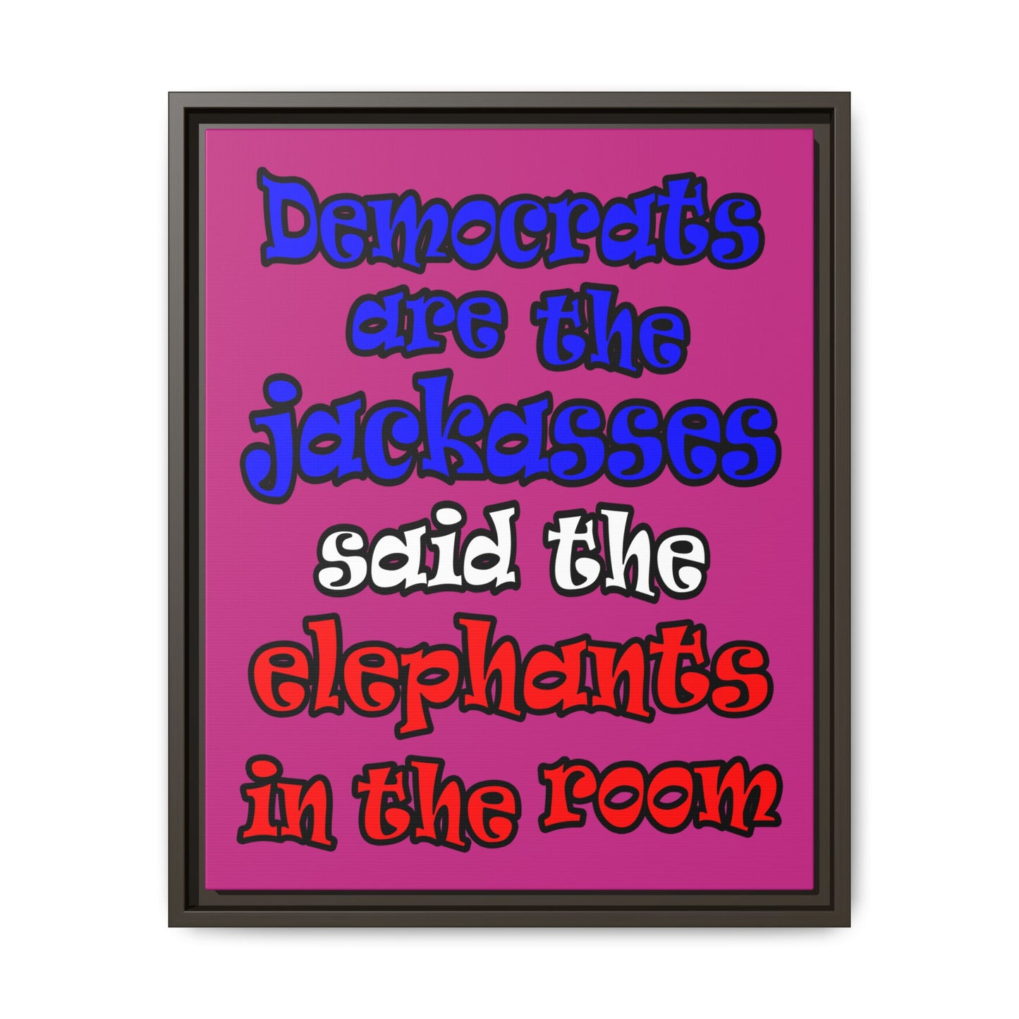 donkeys and elephants - framed canvas art (pink)