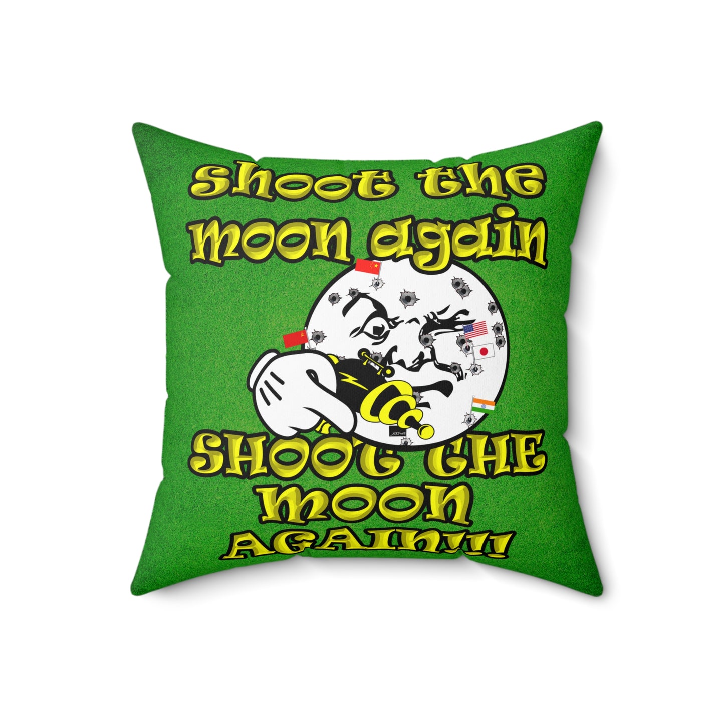 shoot the moon again - Spun Polyester Square Pillow - (green turf)