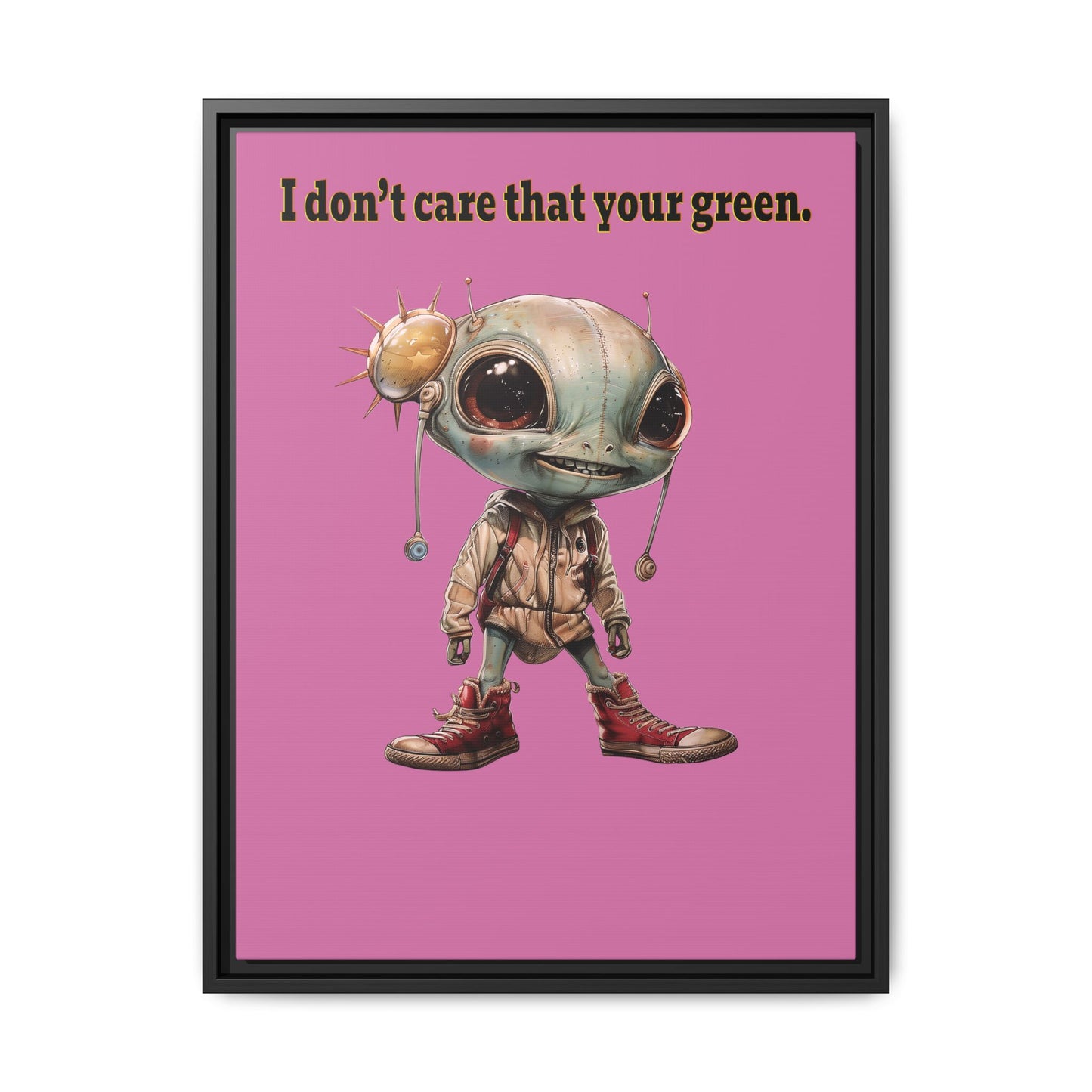 I don't care that your green - framed canvas art (light pink)