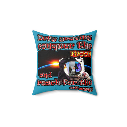 defy conquer reach - Faux Suede Square Pillow - (turquoise)