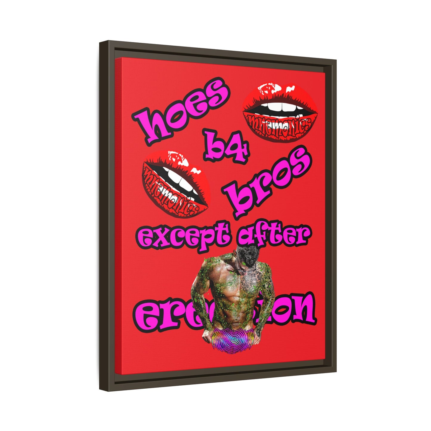 hoes b4 bros - framed canvas art (red)