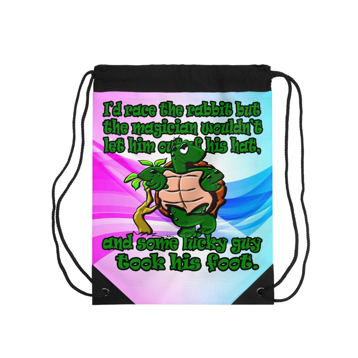 turtle race - Drawstring Bag (light blue-pink wave)