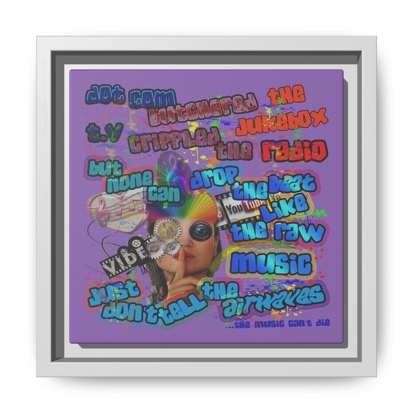 drop the beat - framed canvas art (light purple)