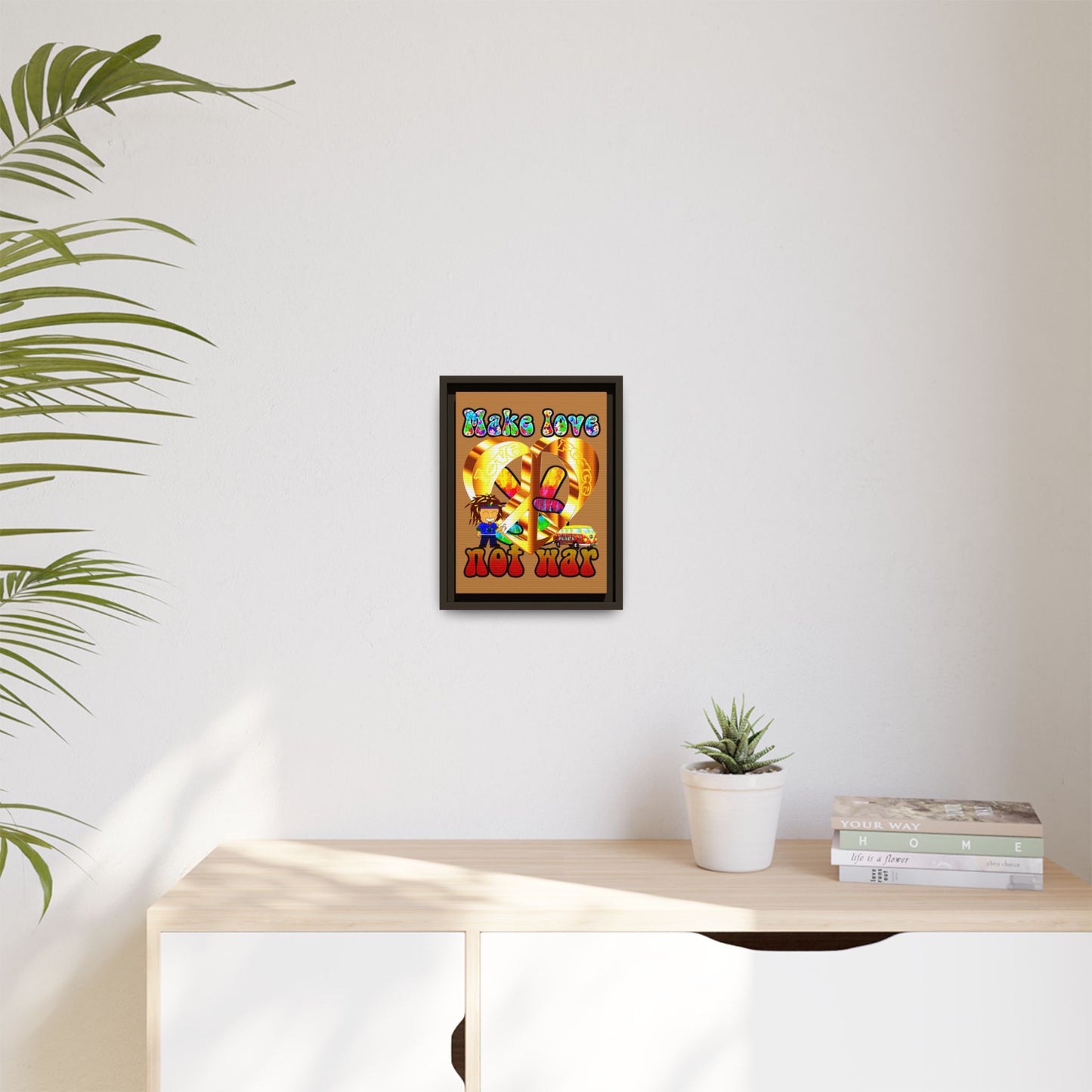 love peace - framed canvas art (light brown)