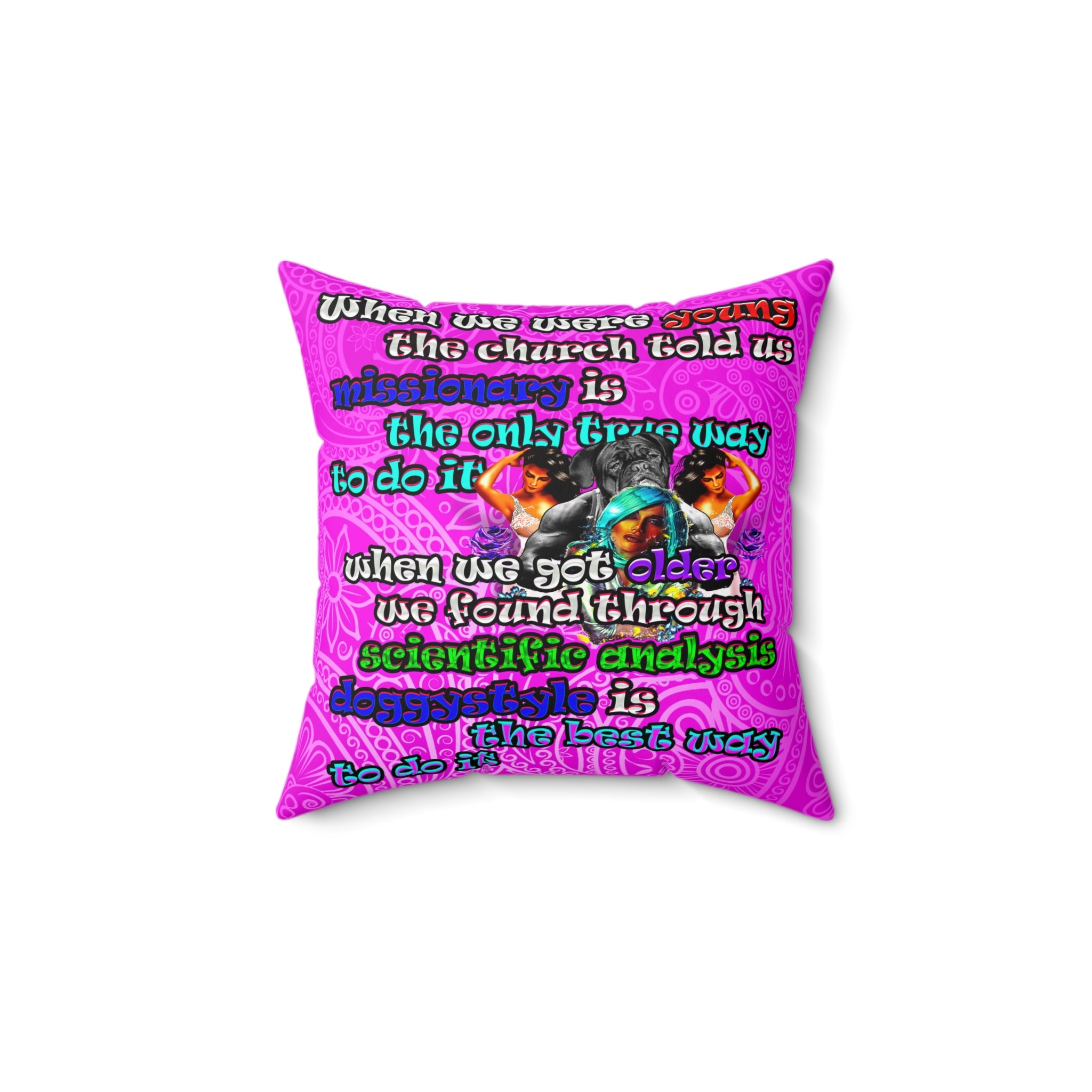doggystyle - Spun Polyester Square Pillow - (pink swirl)
