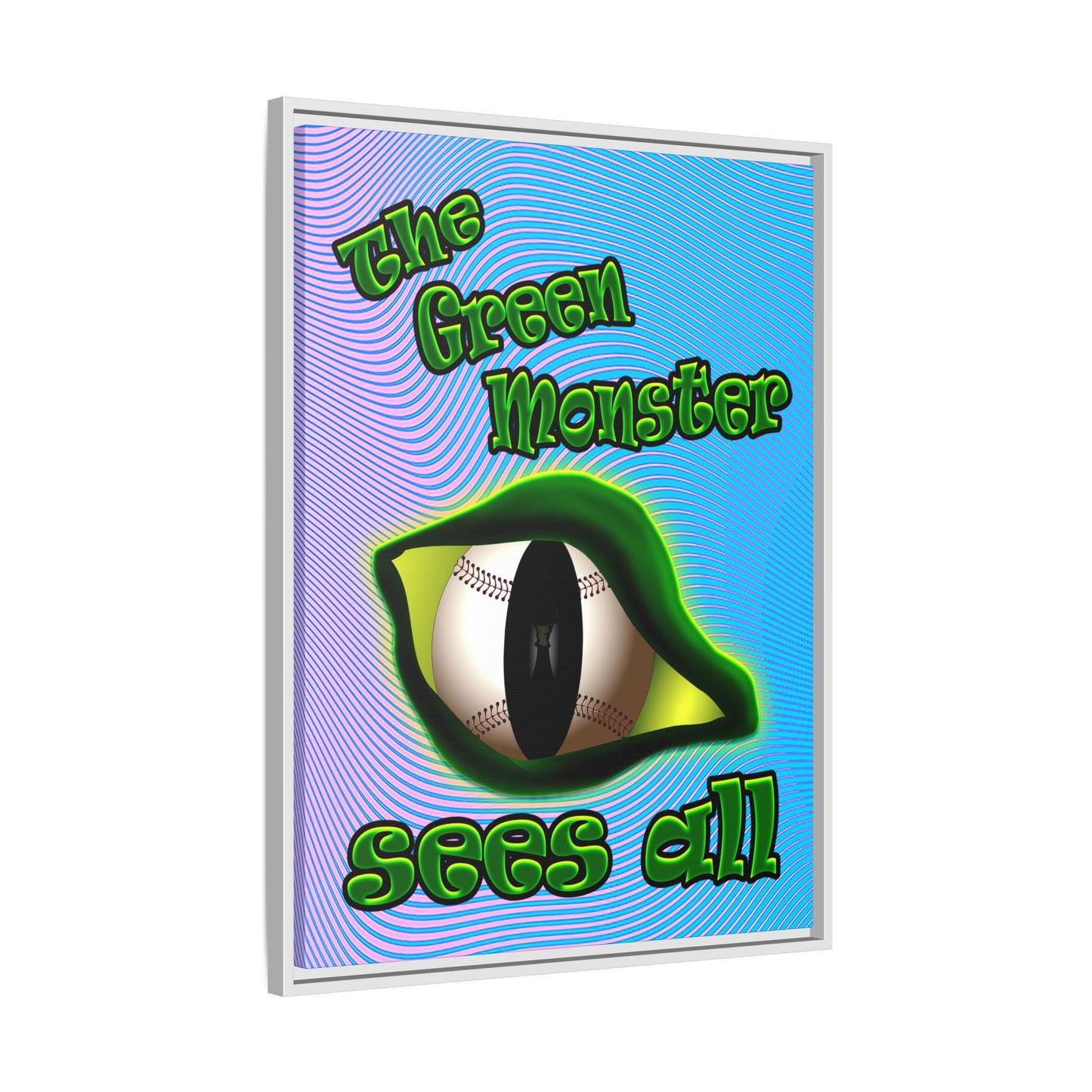green monster - framed canvas art (light blue-purple wave)