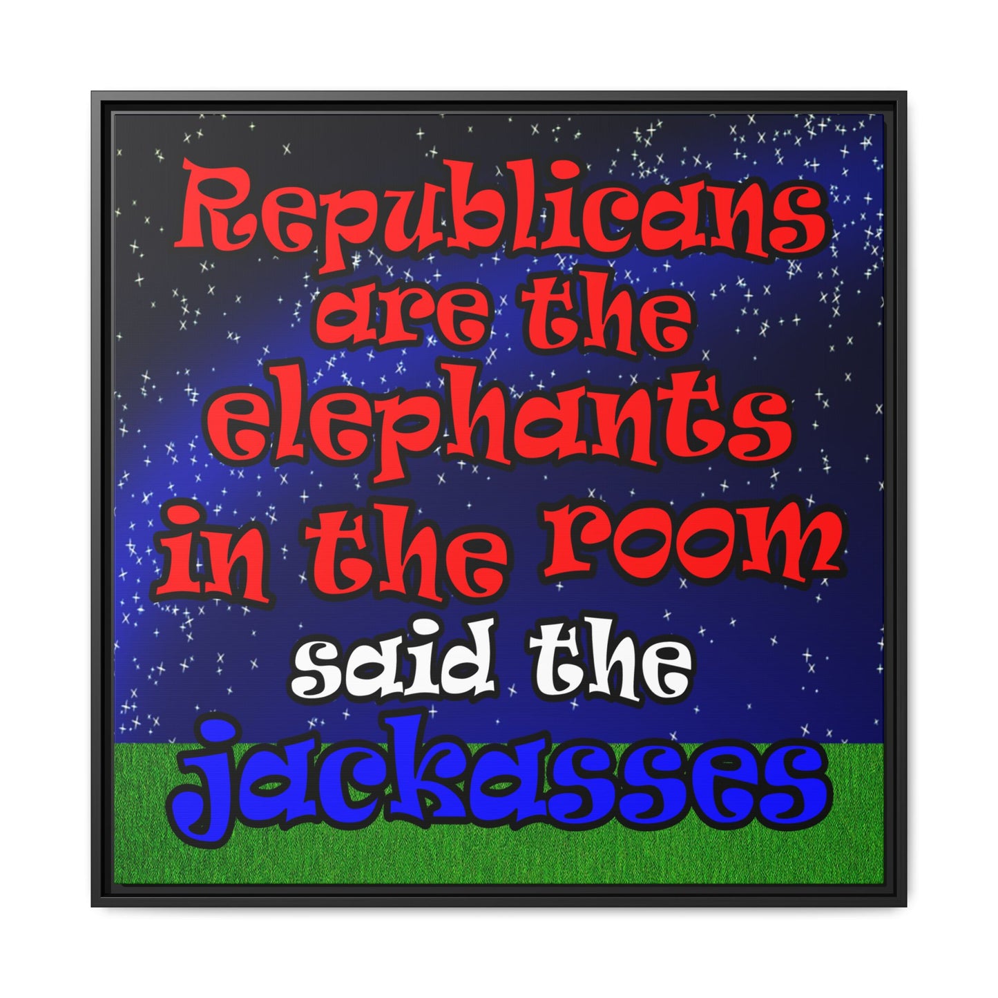 donkeys and elephants - framed canvas art ('snoops' background)