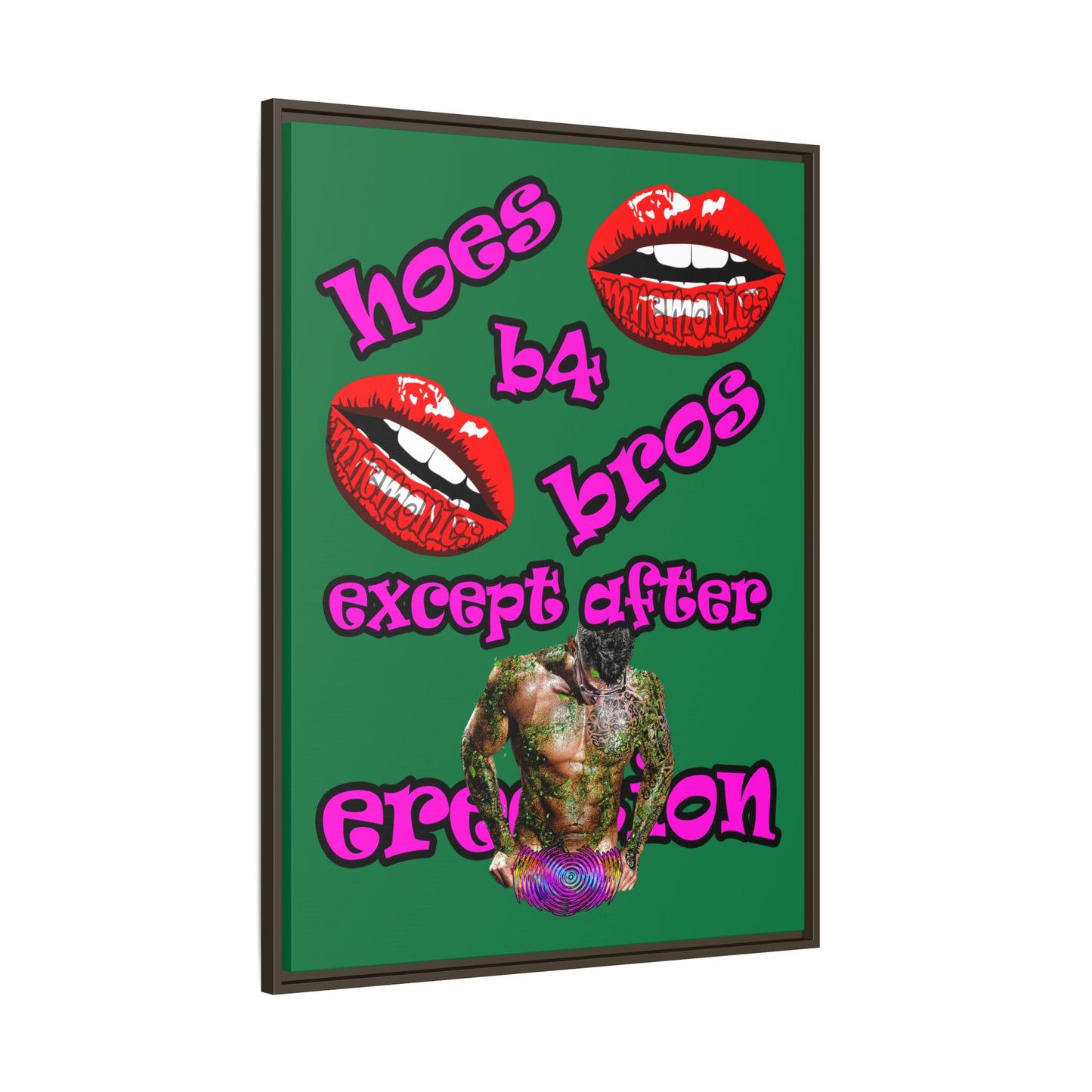 hoes b4 bros - framed canvas art (dark green)