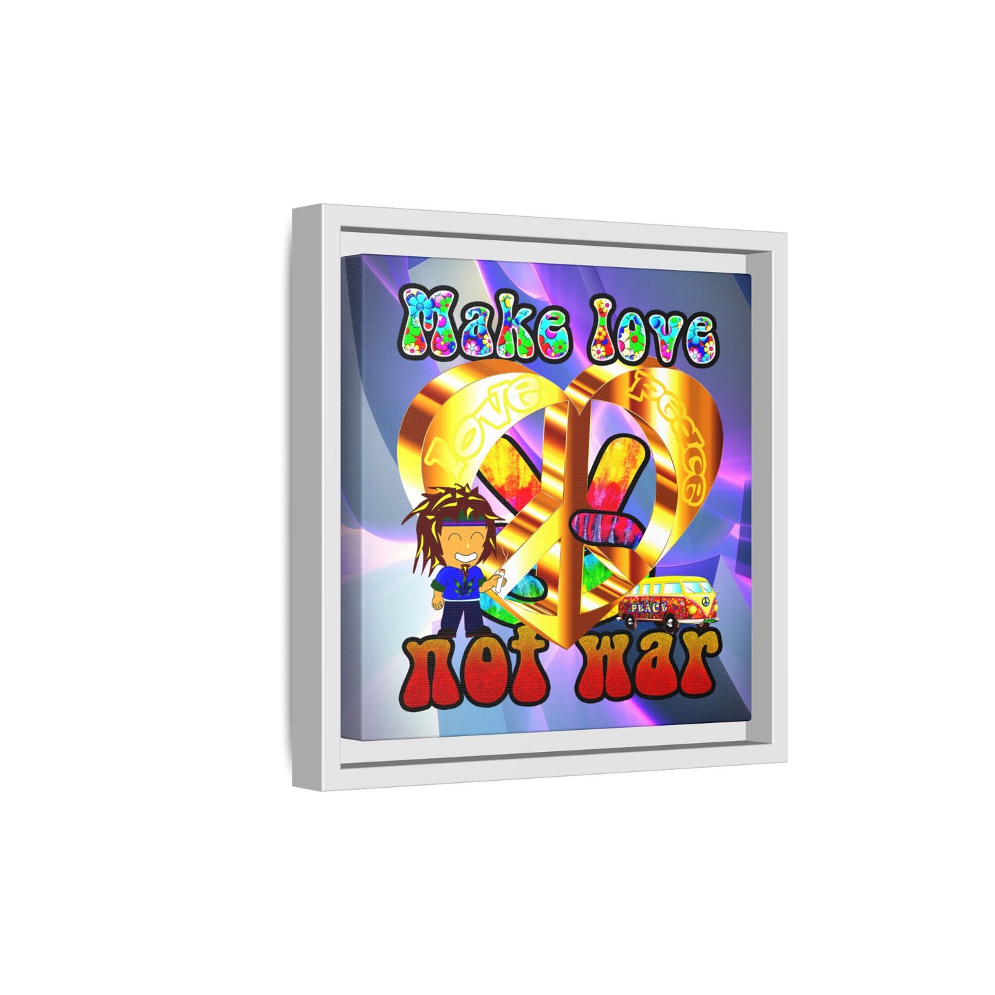 love peace - framed canvas art (grey-pink wave)