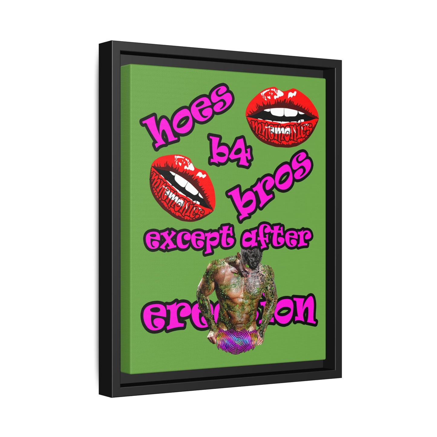 hoes b4 bros - framed canvas art (green)
