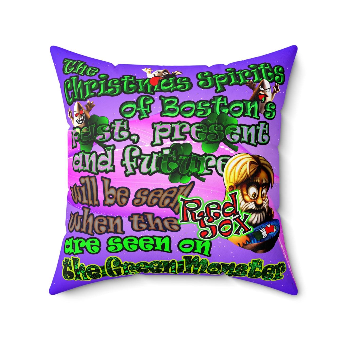 christmas spirits of boston - Spun Polyester Square Pillow - (purple-pink wave)