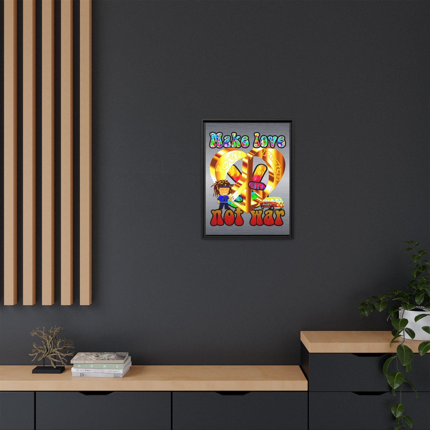love peace - framed canvas art (brushed nickel)