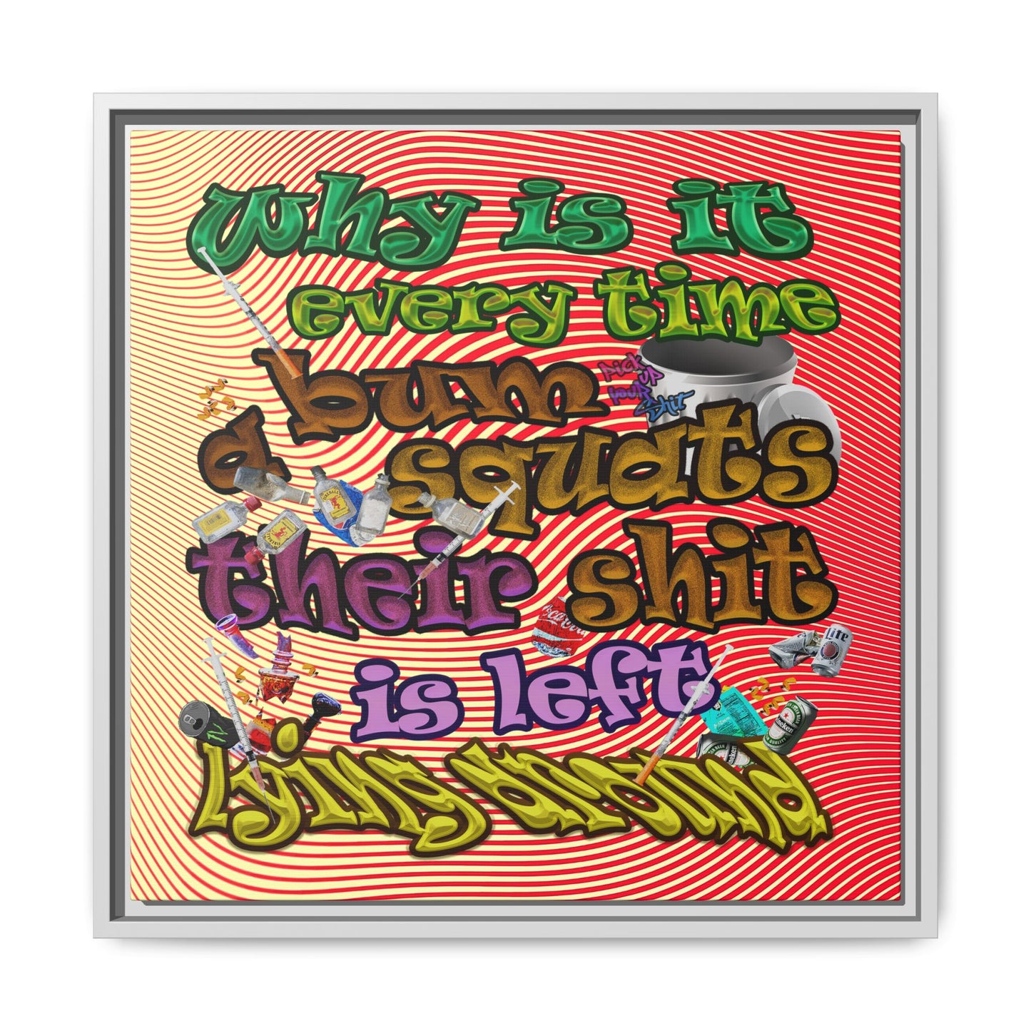 the bum's shit - framed canvas art (yellow-orange wave)