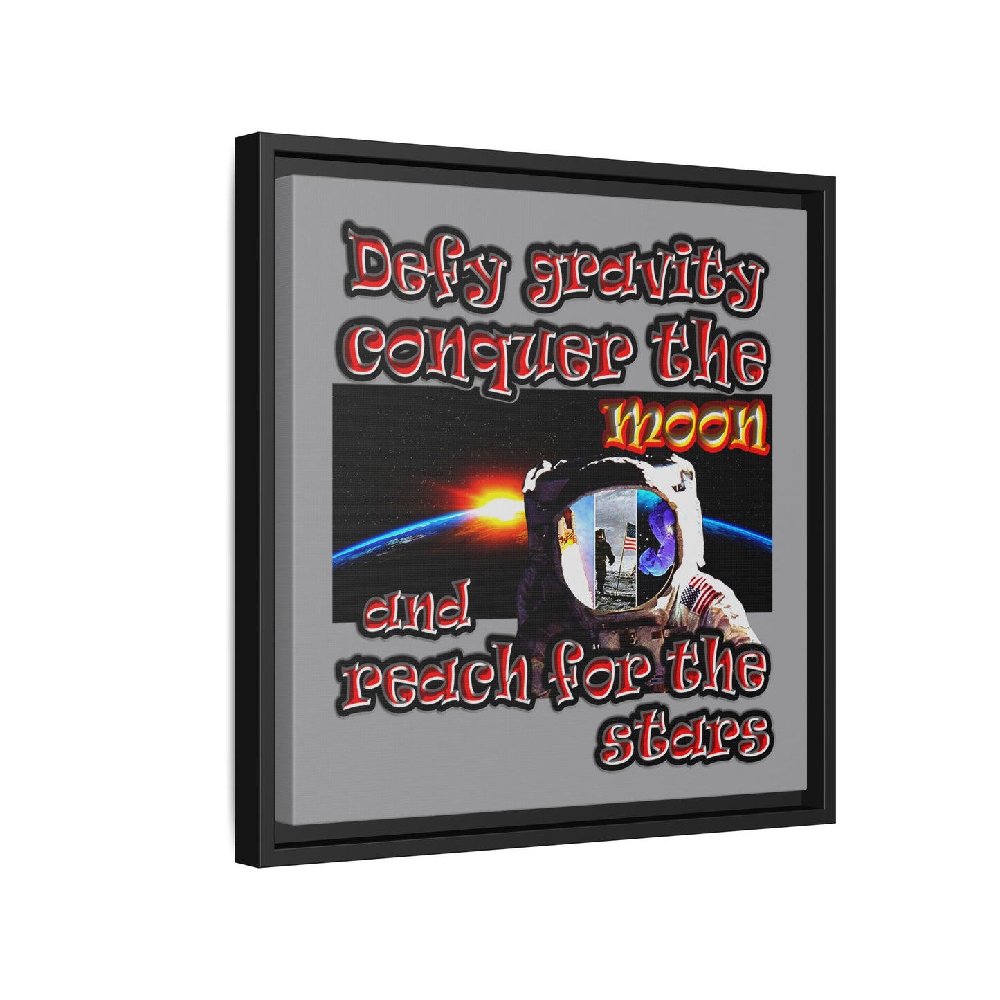 defy conquer reach - framed canvas art (grey)