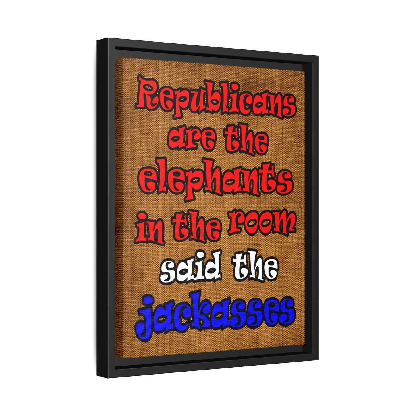 donkeys and elephants - framed canvas art (brown papyrus)