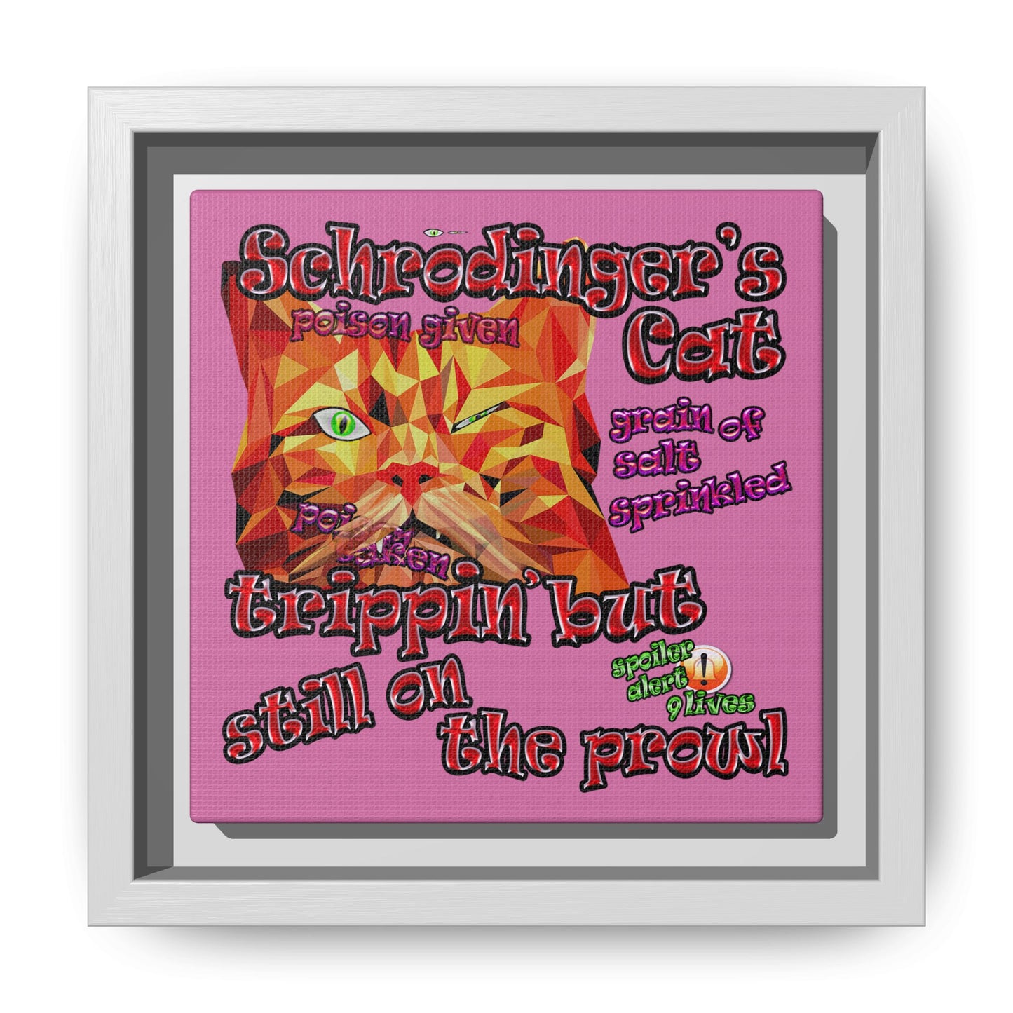 schrodinger's cat - framed canvas art (light pink)