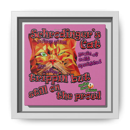 schrodinger's cat - framed canvas art (light pink)