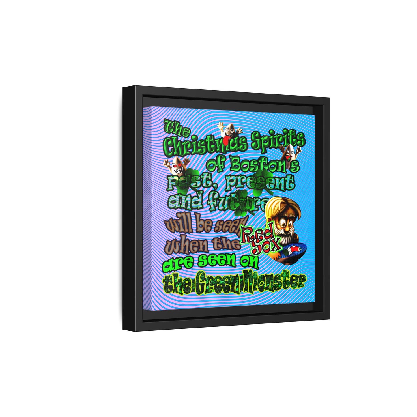 christmas spirits of boston - framed canvas art (light blue-purple wave)