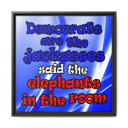donkeys and elephants - framed canvas art (blue-white wave)
