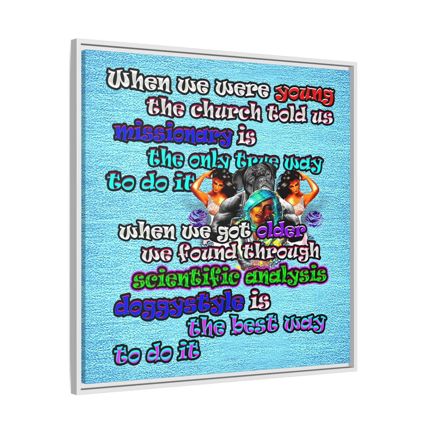 doggystyle - framed canvas art (faded blue)