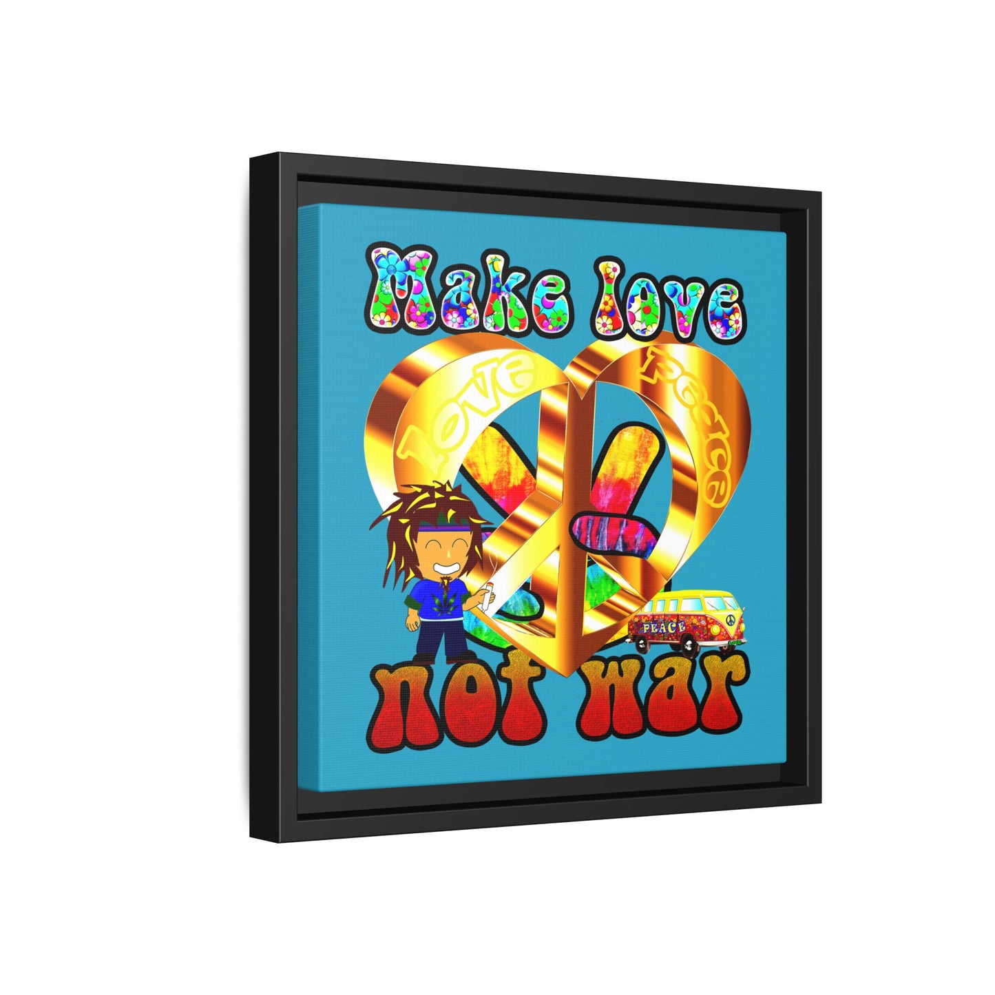 love peace - framed canvas art (turquoise)