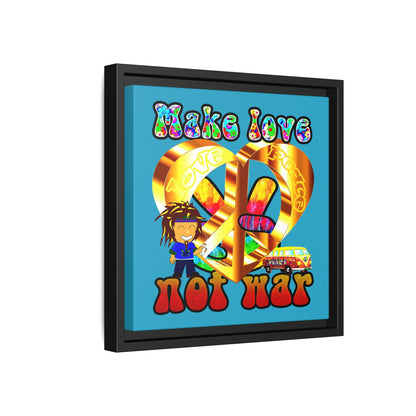 love peace - framed canvas art (turquoise)