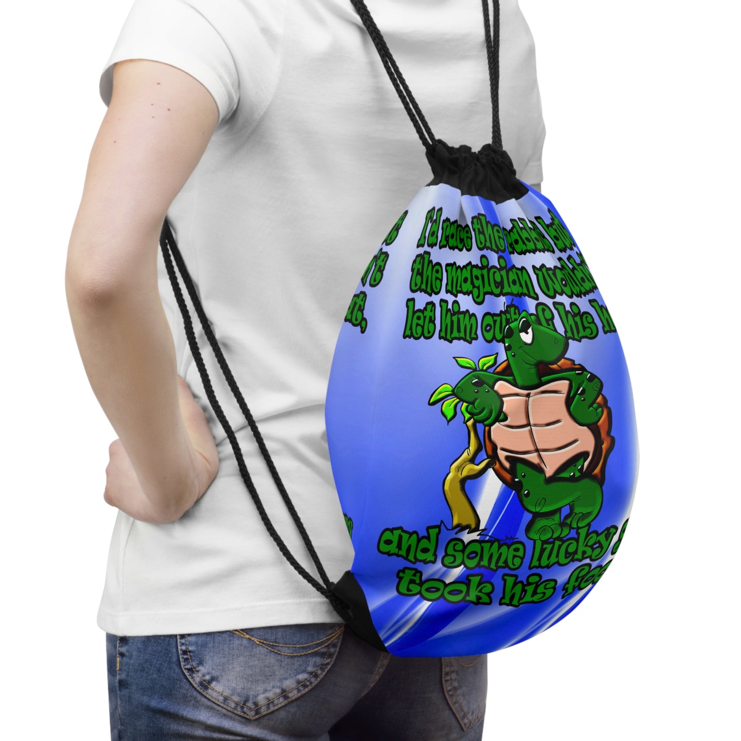 turtle race - Drawstring Bag (blue-white wave)