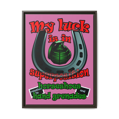 my luck - framed canvas art (light pink)