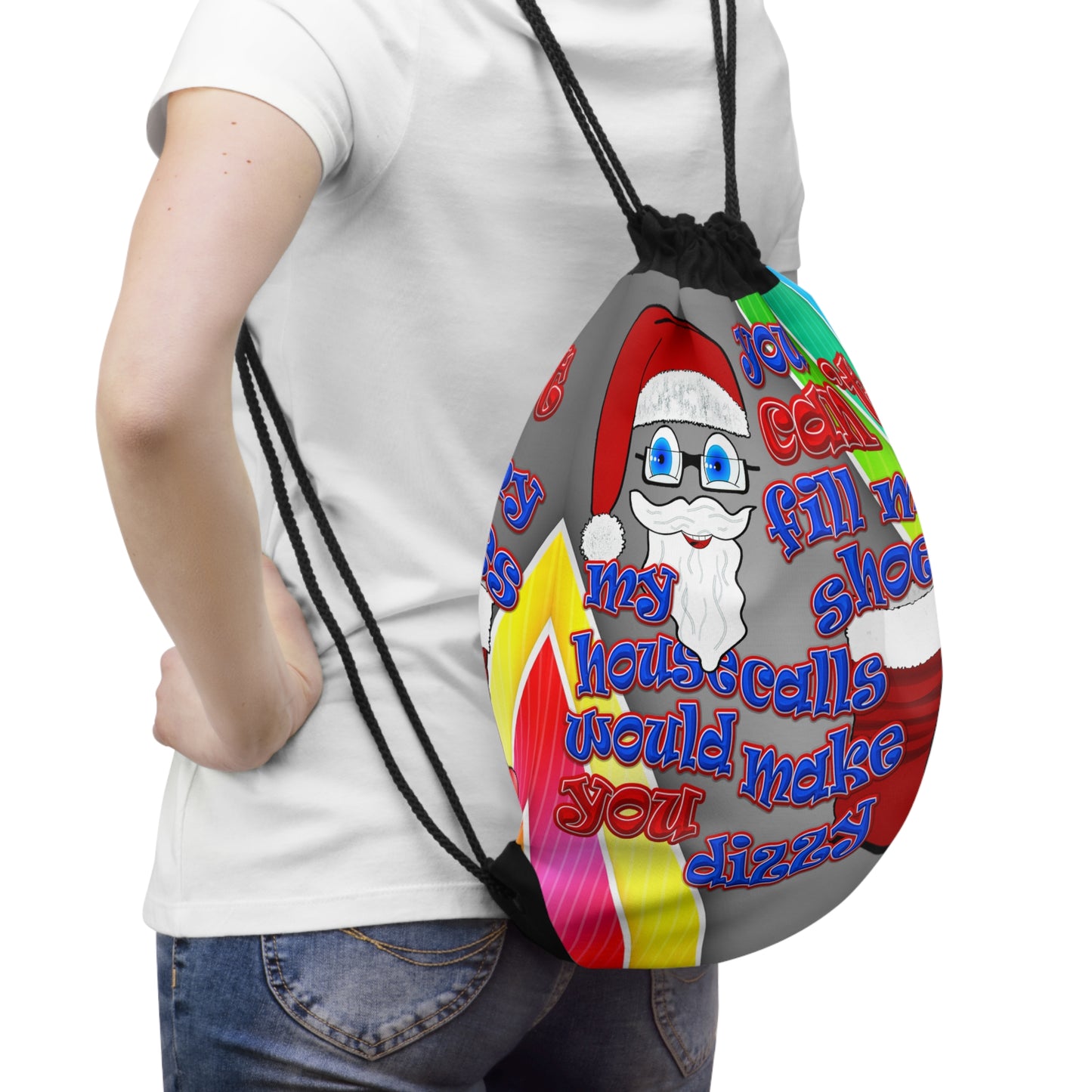 santa's shoes - Drawstring Bag (rainbow split)
