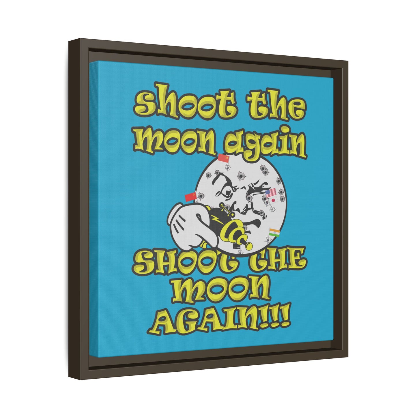 shoot the moon again - framed canvas art (turquoise)
