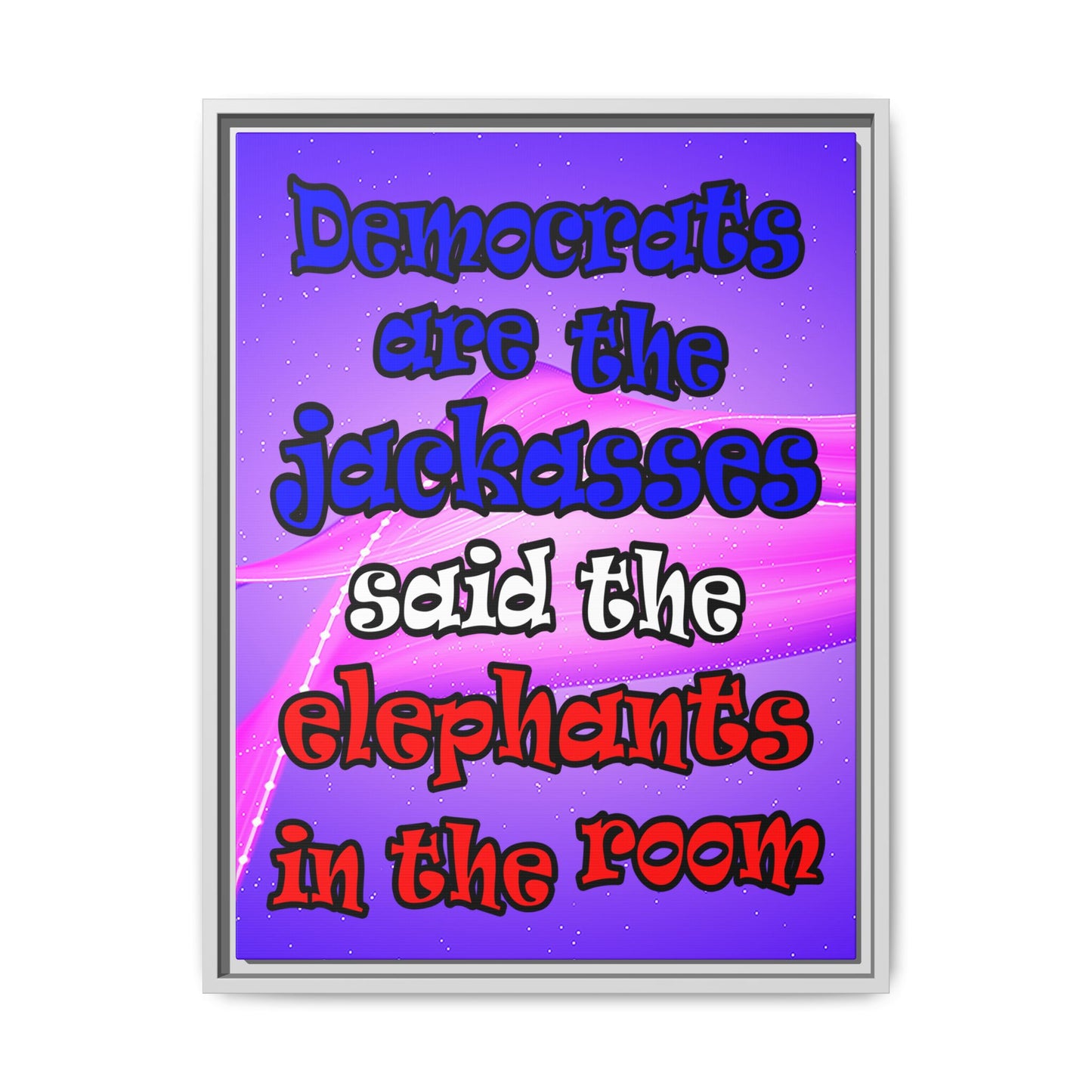 donkeys and elephants - framed canvas art (purple-pink wave)