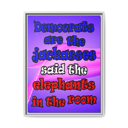 donkeys and elephants - framed canvas art (purple-pink wave)