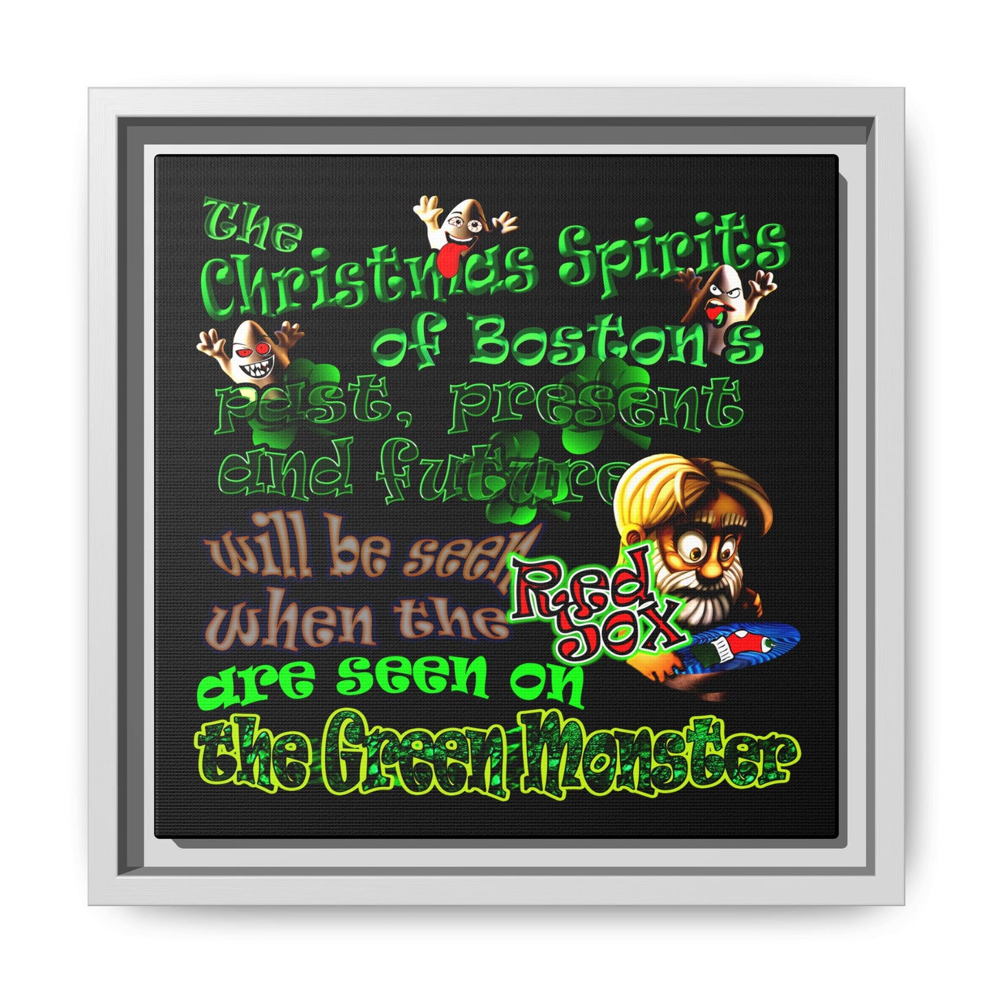 christmas spirits of boston - framed canvas art (black)
