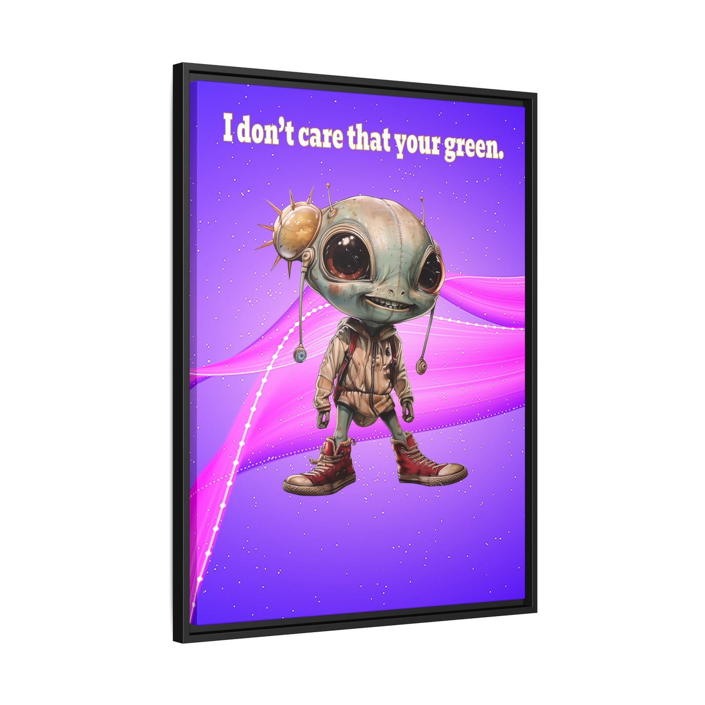 I don't care that your green - framed canvas art (purple-pink wave)
