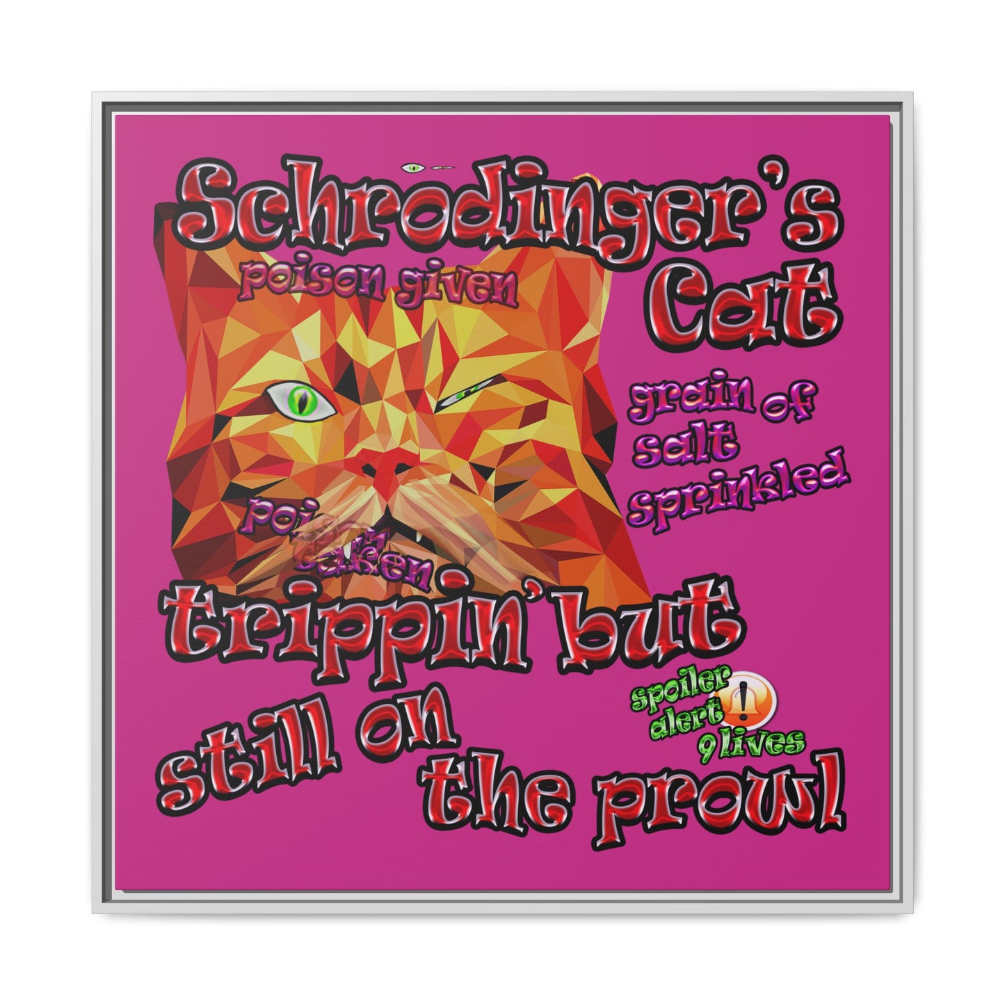 schrodinger's cat - framed canvas art (pink)